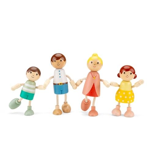 Image of Woet Wooden Doll house Family Set for Kids Age 3+ – 4 Small Wooden Puppets – Dolls Playset – Pretend & Imaginative Play Figures – Dollhouse Accessories – Role Play Toy Gift for Boys and Girls