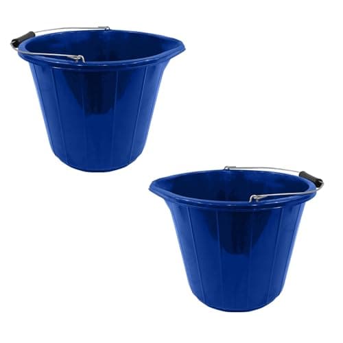 Image of RelianceUK 2 X 14 Litre (3 Gallon) Blue Plastic Builders Buckets with Metal Handles | Heavy Duty Bucket for Garden, Car Wash, Cement Mixing, Water Storage | Made in UK (14L / 2 Pack, Blue)