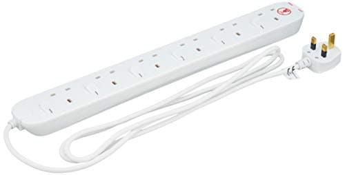 Image of Masterplug Surge Protected 2 m 13 A 6-Gang Surge Protected Extension Lead with Individually Switched Sockets - White