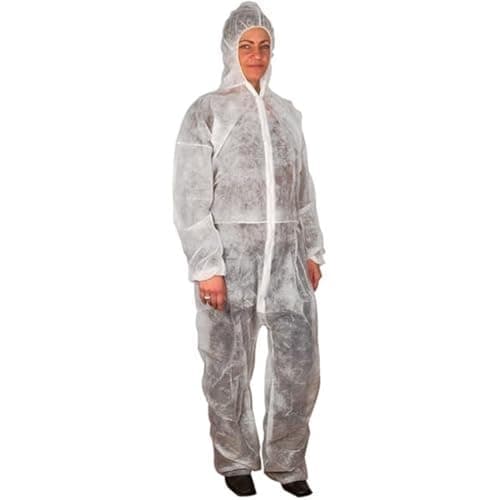 Image of ABENA Disposable Overalls | Pack Of 1 | Size L/XL Measuring 185x68cm | White Boiler Suit For Men & Women. Coveralls That Can Be Used As Painters Overalls, PPE, Hazmat Suit, Dust Suit And More.