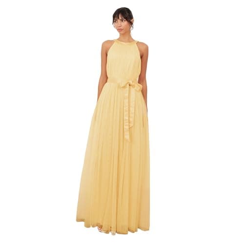Image of Anaya with Love Ladies Maxi Dress for Women Halter Neck Long Sleeveless with Belt A Line Evening Gown Ball Prom Wedding Guest Bridesmaid, Butter Yellow 18