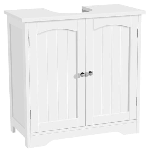 Image of Yaheetech Under Sink Bathroom Cabinet, Floor Standing Storage Cupboard Basin Unit with 2 Doors Pedestal Under Sink Design, 60 x 30 x 60 cm, White