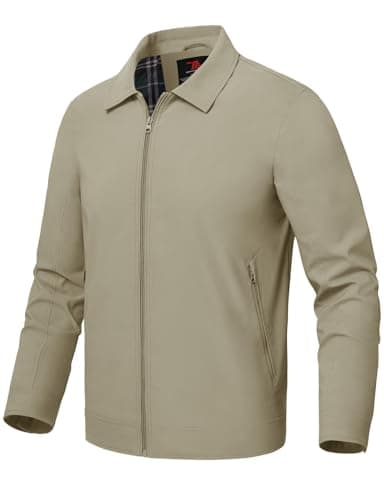 Image of Rdruko Mens Summer Jackets Lightweight Smart Casual Jacket Light Bomber Jackets Outdoor Thin Windbreaker Coat with Zip Pockets Khaki XL