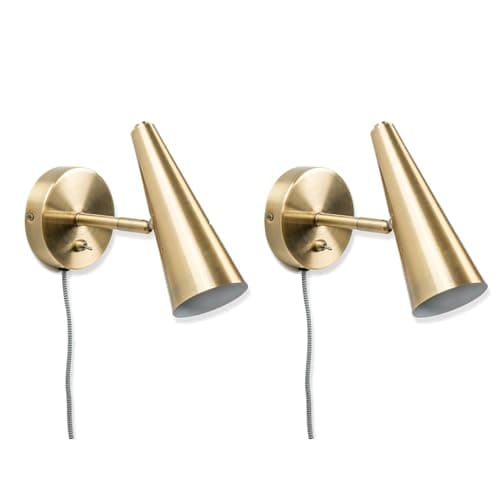 Image of ValueLights | Brushed Antique Brass Cone Wall Lights | Wall Lamps & Sconces, Home Décor & Improvement Essential | Set of 2 | Includes LED Bulbs