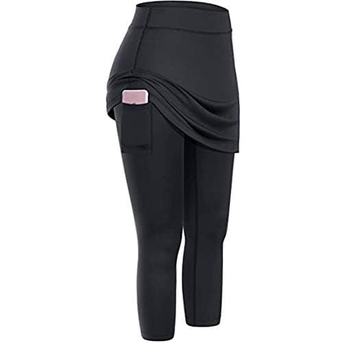 Image of Nuoke Leggings for Women UK,Skirts Tennis Legging Sports Elastic Skirted Petite (Black, XXL)