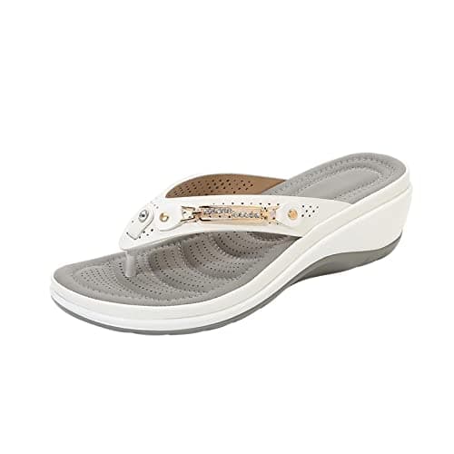 Image of RLEHJN Wedge Flip Flops Women Orthopedic Sandals Arch Support Non-Slip Beach Shoes Soft Sole Toe Post Slippers Wide Fit Walking Thong Sandals Ladies Summer Shoes for Indoor and Outdoor