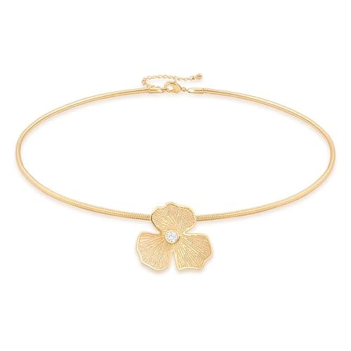 Image of Aobei Pearl 18K Gold CZ Flower Charm Necklace Snake Chain Omega Choker Cuff Collar Necklace for Women