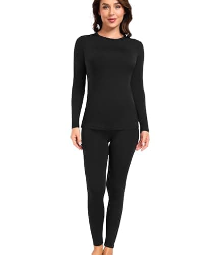 Image of wirarpa Women's Thermal Underwear Set Fleece Lined Base Layer Ladies Long Sleeve Top & Bottom for Winter Warmth Black Size S