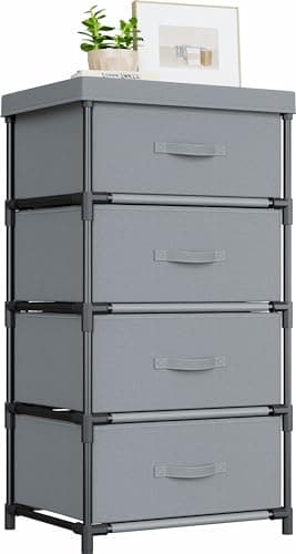 Image of WANGIRL Fabric Chest of Drawers Bedroom, 4 Drawers Storage Unit with Sturdy Steel Frame, Dresser Drawers for Bedroom, Living Room, Hallway, Office and Closet - Grey