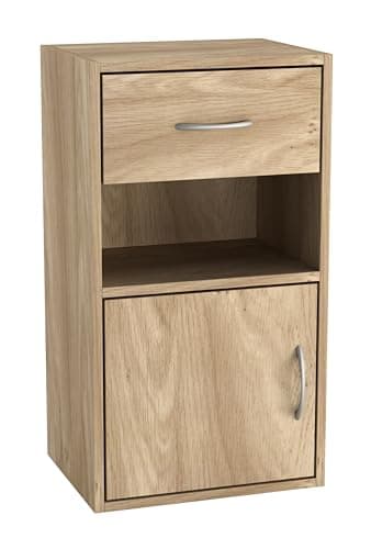 Image of URBNLIVING Set Of 2 Wooden Bedroom Bedside Cabinet Nightstand Side Table w/1 Door 1 Drawer (Oak)