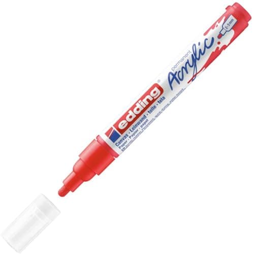 Image of edding 5100 acrylic marker medium - red - 1 waterproof acrylic paint marker - round tip 2-3mm - acrylic paint pens for drawing on canvas, art paper and wood - acrylic markers for pebbles