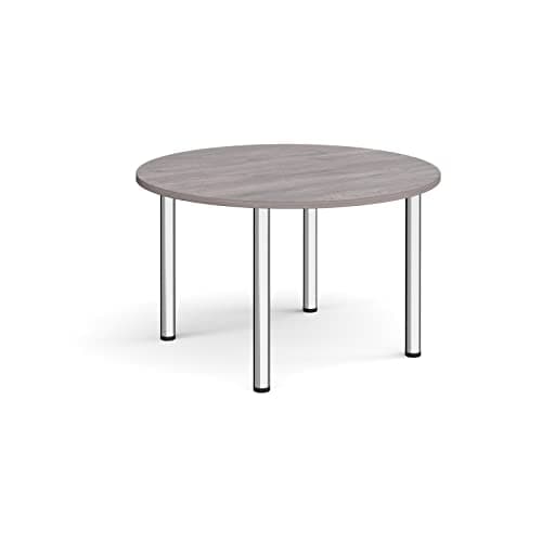Image of Mr Office Circular radial leg meeting table - chrome legs, Grey oak, 1200