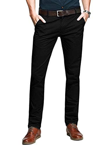 Image of Aeslech Mens Tapered Stretch Chinos Casual Smart Trousers Formal Regular Fit 169 Black 32