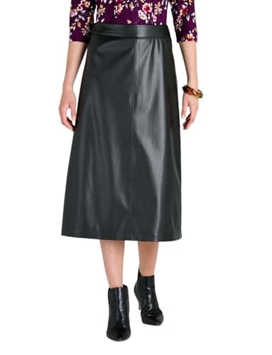 Image of Amber Ladies Ladies Faux Leather A-Line Skirt, Soft Leather Look with Elasticated Back Waist | Chic Midi Style Black 14
