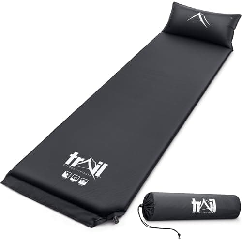 Image of Trail Self Inflating Camping Mat With Pillow 2.5cm Thick Single Sleeping Pad With Bag (Black)