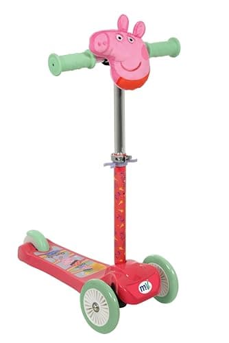 Image of Peppa Pig Mini Go! Tilt 3 Wheel Scooter with Squishle Pouch | Officially Licensed Kids Ages 3+ Push | Tri Unisex Girls or Boys | Adjustable Handlebar Height