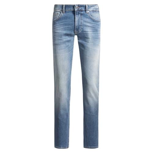Image of BOSS Men's Delaware BO Delaware Slim Fit Jeans in Comfortable Blue Stretch Denim, Bright Blue434, 30 W/32 L