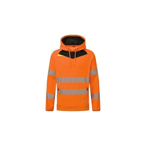 Image of Portwest DX483 DX4 Hi Vis Overhead Hoodie Bonded Fleece Quarter Zip Segmented Reflective Tape Adjustable Hood Secure Zip Pockets UPF 40 Certified Visibility After 25 Washes, Orange/Black, S
