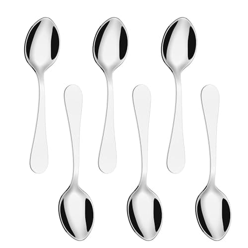 Image of Vinsani Tea Spoons, Set of 6 Stainless Steel Teaspoons, Coffee Tea Dessert Silverware Flatware Ideal for Latte Coffee, Espresso, Hot Chocolate, Desserts & Ice Cream– 14cm / 5.5 inch (Silver)
