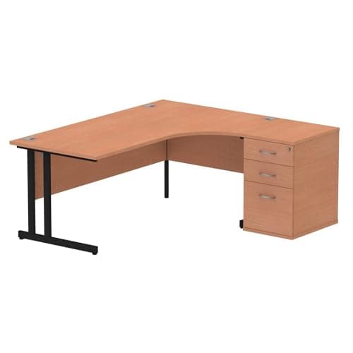 Image of OPO Impulse Freestanding 1800mm Cantilever Right Crescent Workstation Desk 600/800 Pedestal | Sturdy Build Weather & Heat Resistant Melamine Finish Beech White 600 Pedestal