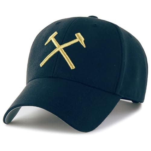 Image of West Ham United Hammers Classic Cap, Baseball Cap with Adjustable Back Strap, Authentic EPL, Navy and Gold