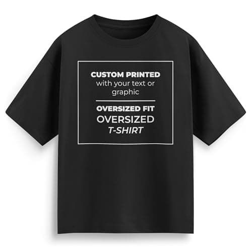 Image of Custom Oversized T Shirt Personalised Streetwear Tee with Your Text Image Any Font & Colour Unisex Baggy Fit Urban Graphic Tee Design Your Own Brand Mens Womens, M, Black