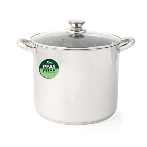 Image of Russell Hobbs Classic Collection 26 cm Stockpot – Stainless Steel Cooking Pot, Tempered Glass Lid with Steam Vent, 11.5 Litre Capacity, Mirror Finish, Easy to Clean, for Soups, Casseroles, Curry