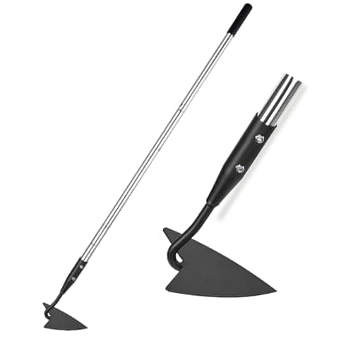 Image of YEELOR Warren Hoe, Carbon Steel Triangle Garden Hoe with Stainless Steel 57" Adjustable Long Handle, Heavy Duty Gardening Hand Tools Hoe for Ridging Weeding Digging Loosening Edging Soil, Balck