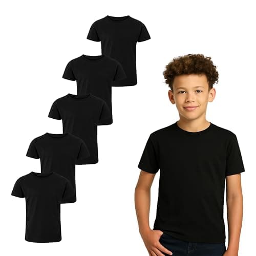 Image of Gift Hub Boys & Girls T-Shirts for Kids (Pack of 5) | Cotton, Plain, Short Sleeve, Comfortable & Durable Tops in Multicolor | Best for School, Sports, Travel & Outdoor Activities | Black, 7-8 Yrs