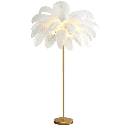 Image of Ostrich Feather Floor LampModern Luxury Real Ostrich Feather Gold Floor Lamp Resin Nordic Standing Lamp Villa Repot Hotel Decor Lighting Romantic Princess Bedroom Bedside Floor Lamp Brown 160cm