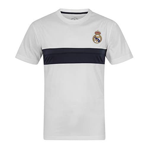 Image of Real Madrid FC Official Gift Mens Poly T-Shirt White Black Stripe XL
