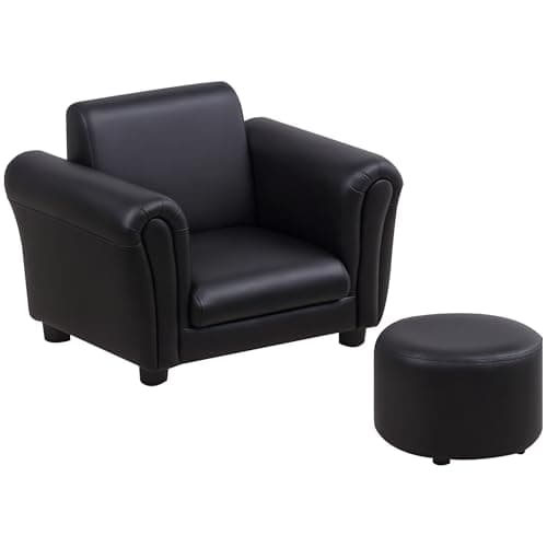 Image of HOMCOM Children's Armchairs Toddler Chair Sofa Single Seater Childrens Armrest w/Footstool - Black