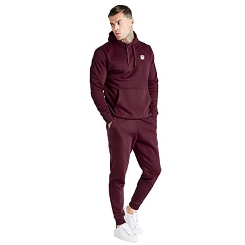 Image of SikSilk Overhead Mens Hoodie - Casual Gym Pullover Sweatshirt with Front Pocket - Burgundy, Extra Small