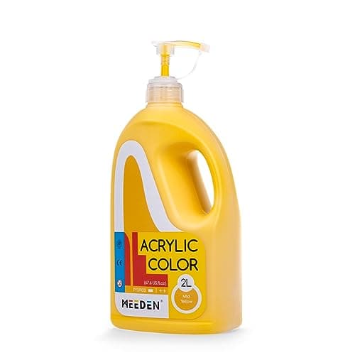Image of MEEDEN Mid Yellow Acrylic Paint with Pump Lid, 1/2 Gallon (2L /67.6 oz.) Heavy-Body Non-Toxic Rich Pigment Color, Perfect for Art Class, Wall Painting, Painting Party & Creative DIY