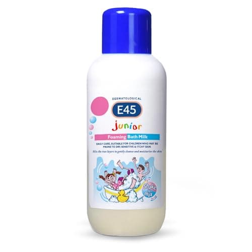 Image of E45 Dermatological Junior Foaming Bath Milk 500 ml – Bath Foam for Kids - Soap-Free Body Wash to Protect and Moisturise Dry and Sensitive Skin – Soothe Itching and Irritation - Dermatitis Eczema Cream