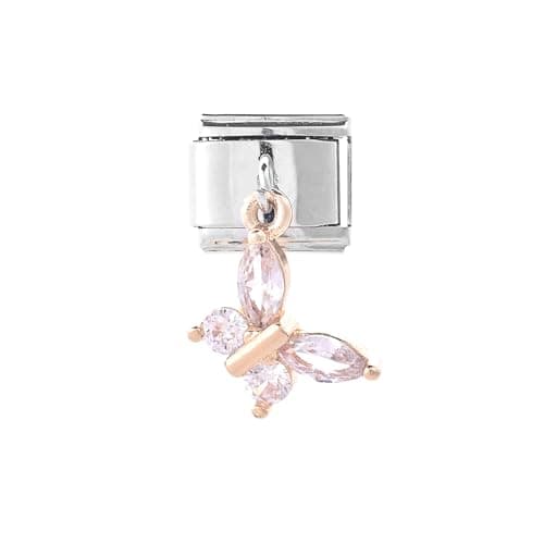 Image of Mon & Sons Sea Turtle Dog Dragonfly Butterfly Crown Bee Engagement Daughter Charm Silver Italian Link Stainless Steel Bracelet Charm Compatible With 9mm Bracelet (Crystal Gold Butterfly)