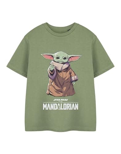 Image of Star Wars Grogu Boys Green T-Shirt | Mandalorian Graphic Short Sleeved Tee Kids Apparel | The Child Print Top for Teens | Officially Licensed Merchandise