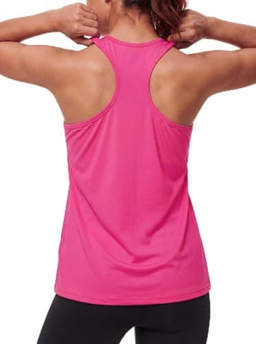 Image of MAGCOMSEN Tank Tops Women Gym Workout Sports Vest Running Racerback Atheletic Tank Yoga UPF Sleeveless Top,Rose Red,XL