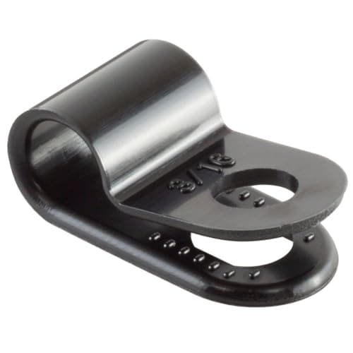 Image of GTSE 100 Pack of Black Nylon P-Clips, 5.0mm (3/16”) Diameter, Plastic Cable Clips