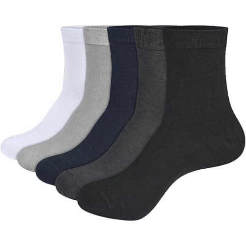 Image of KOOOGEAR 5 Pairs Mens Bamboo Crew Socks Soft Casual Seamless Socks Moisture Absorbing Breathable Dress Socks UK Size 7-11 (UK, Numeric, 7, 11, Regular, Regular, White/Grey/Dark Grey/Blue/Black)