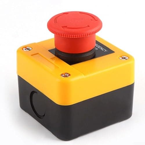 Image of LUCKCDUO 10A Latching E-Stop Push Button Switch, 22mm Mounting Hole, Emergency Stop Button, Red Emergency Reset Switch, IP40 Rated, Red Mushroom Head, Industrial Machinery Stop