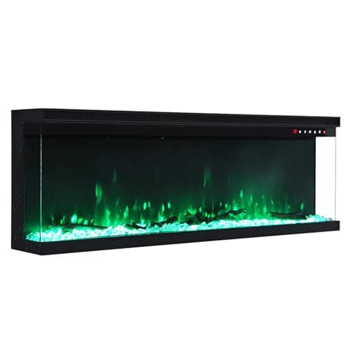 Image of INMOZATA Electric Fire 60inch/152cm 3-Side Glass Display Media Wall Fire Recessed/Freestanding Electric Fireplace with 9 Colors Realistic LED Flame Effect Touch Remote Control & Overheat Protection