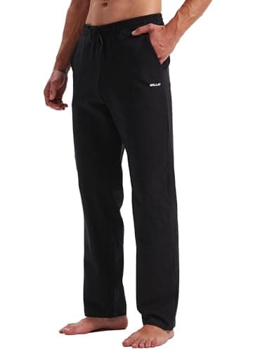 Image of Willit Men's Cotton Yoga Sweatpants Exercise Joggers Open Bottom Athletic Lounge Loose Male Sweat Pants with Pockets Black M