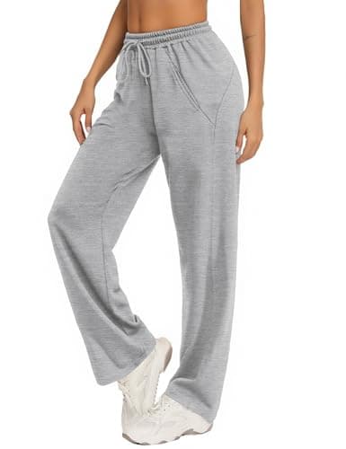 Image of Litherday Joggers for Women UK Wide Leg Jogging High Waist Casual Cotton Sweatpants with Pockets Stretch Running Track Drawstring Sports Gym Yoga Workout (Light Grey, M)