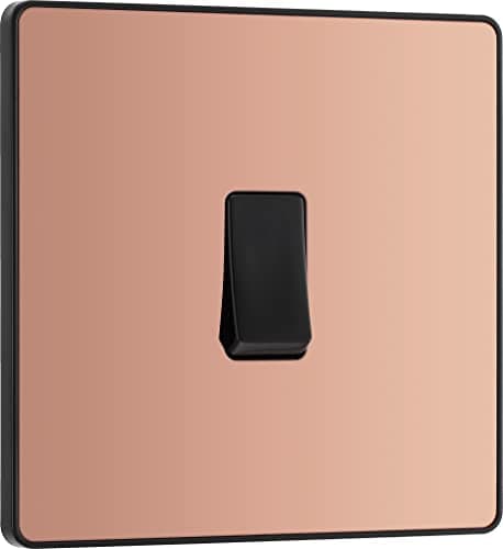 Image of BG Electrical Single Intermediate Wall Light Switch, Screwless Front Plate, Round Edges, Evolve, Polished Copper, 20A, 16AX, PCDCP13B