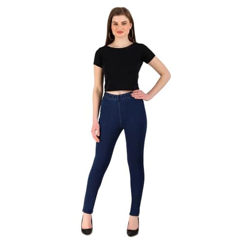 Image of Flexarise Denim Jeans for Women Ladies Girls Jeggings Skinny Fit Classic Casual Trousers Pants with Pockets - Blue (Size-10)