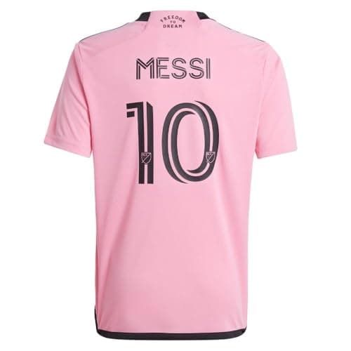 Image of Adidas 2024-2025 Inter Miami Lionel Messi Home Football Soccer T-Shirt - Kids Pink