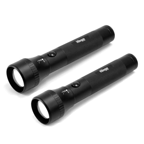 Image of Hilngav 2 Pack Heavy Duty 2-Cell D Battery LED Big Flashlights, Zoomable Single Mode Aluminum Alloy Torch Flashlight, Rugged Large Flashlight for Outdoor Adventures Emergency Power Outages Camping