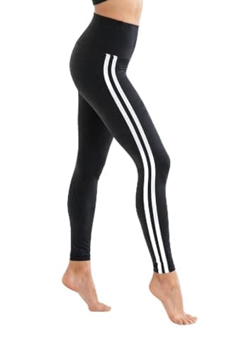 Image of Luxleg High Waist Womens Leggings - Active Workout Leggings - Tummy Control Soft Ankle Length Leggings for Women(L-XL, White Stripes)