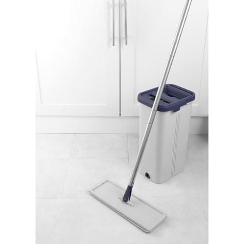 Image of Beldray Deep Clean Flat Mop & Bucket Set, Dual Compartment Self-Wringing Dirt Scraper 5.5L Bucket, Washable/Reusable Microfibre Head, Wood/Vinyl/Tile Hard Floor Cleaning